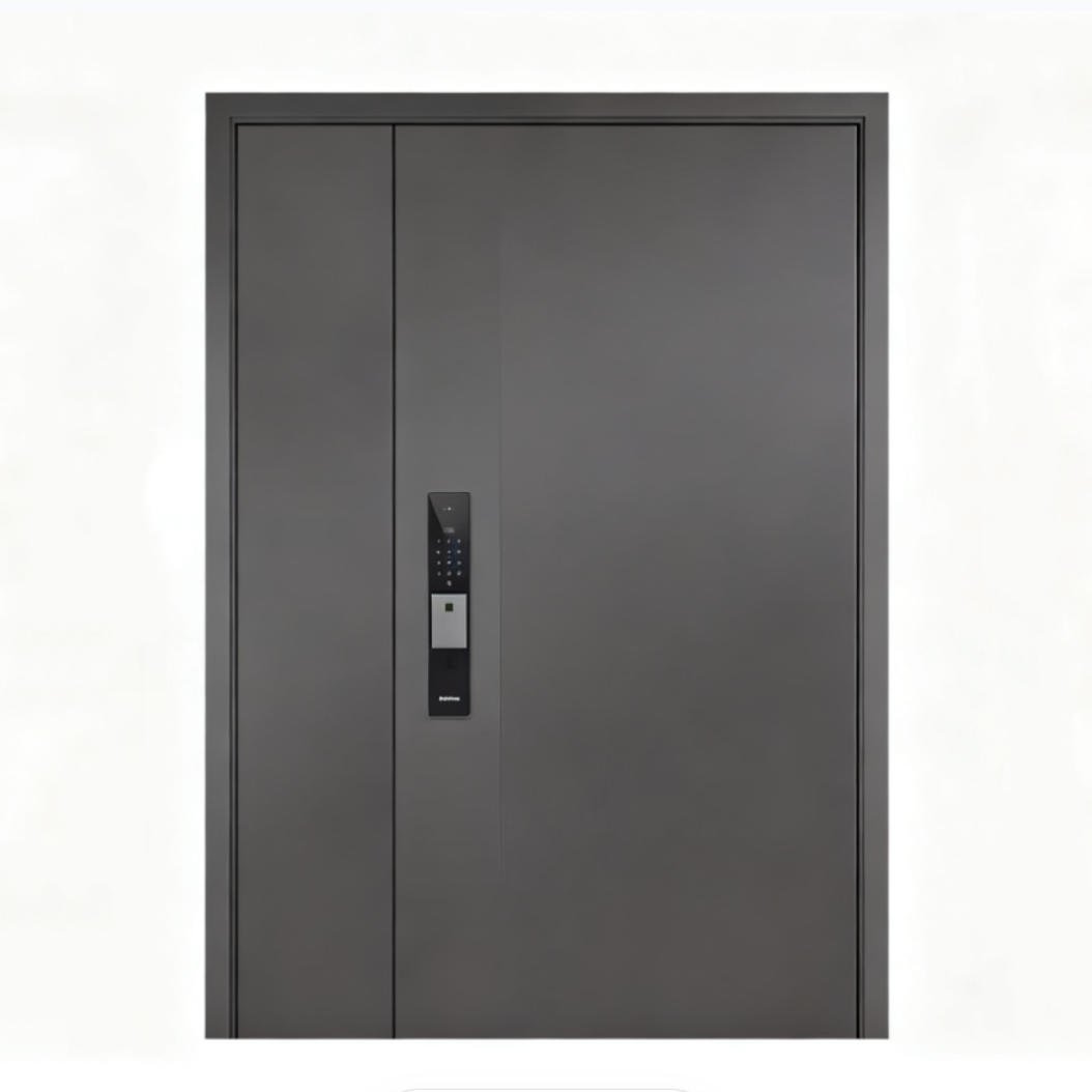 Modern High Security Steel Door | Waterproof Anti-Theft Villa Entrance Door with Smart Fingerprint Lock