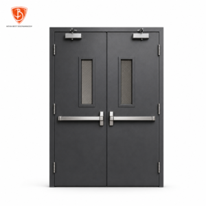 3 Hour Fire Rated Double Leaf Steel Fire Door with Vision Panel and Panic Bar for US Commercial Building Projects