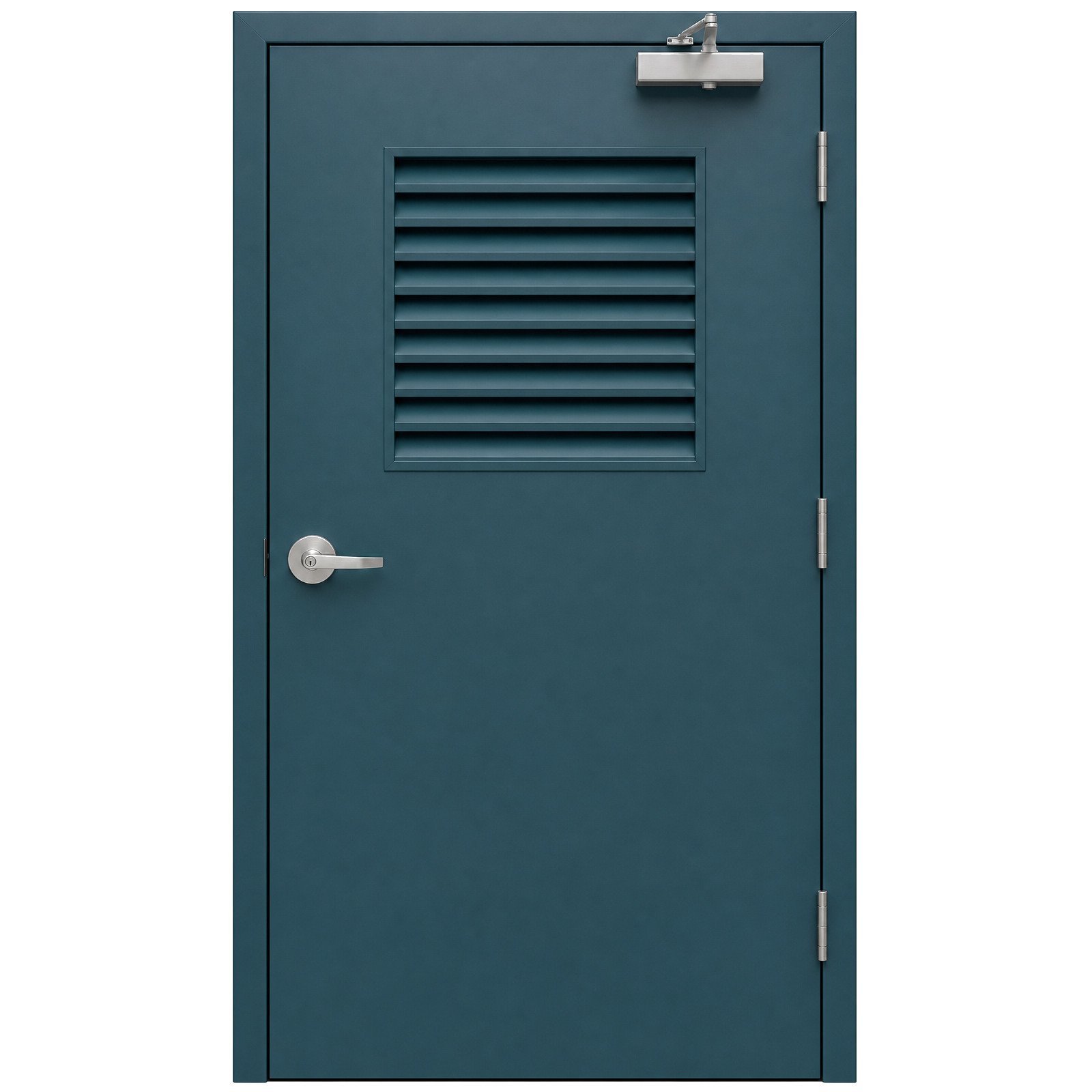Warehouse Door Metal Steel Door Fire Rated Teal Blue With Louver Ventilation Single Leaf Hollow Metal Swing Hinged