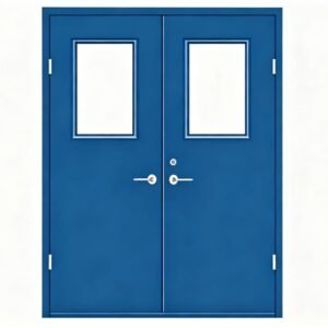 UL/WHI Certified Double Swing Steel Fire Door with Fire-Rated Glass for Mall & Hospital