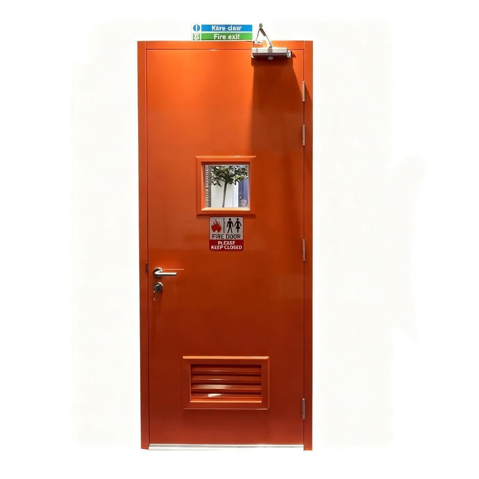 Steel Fire Door with Glass Window & Louvers, UL Certified for Commercial