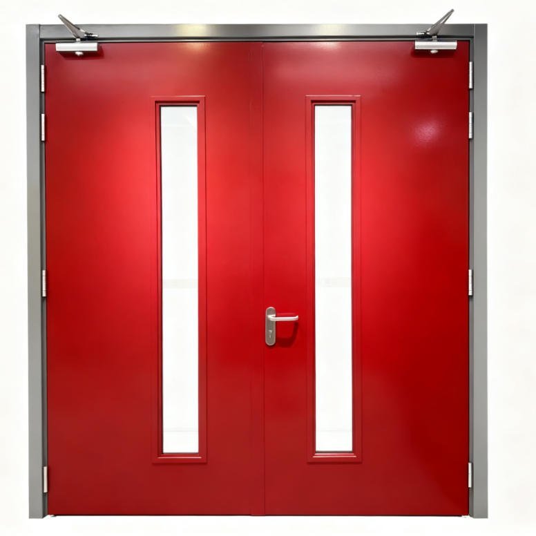 Metal Fire Rated Double Swing Door - With Glass Kit for Commercial/Residential Use