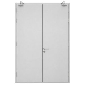 Fireproof Door E 120 EN 16034 Certified Standard Pair Steel Double Leaf Powder Coated Fire Resistant Pedestrian Doorset