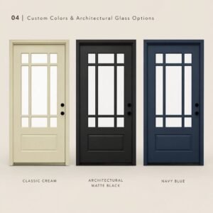 High Strength Galvanized Steel Entrance Door Set with Tempered Frosted Glass Insert Weather-Tight Prehung Entry Door Wholesaler