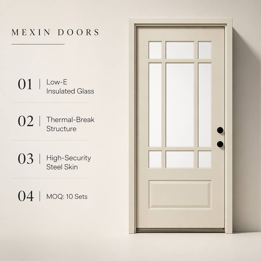 Modern Steel Residential Front Entry Door with Low-E Insulated Glass Energy Efficient Exterior House Door for US Home Project