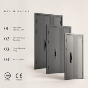 Modern Steel Security Door WH Certified 3 Hours Fire Rated Anti-Theft Entrance Door with Smart Biometric Lock for Apartment