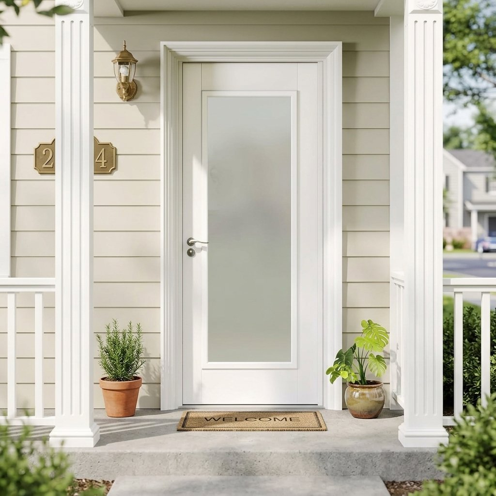 America Residential Entry Exterior Front Door Replacement Frosted Tempered Glass Windproof Insert Kit Different Colors Frame
