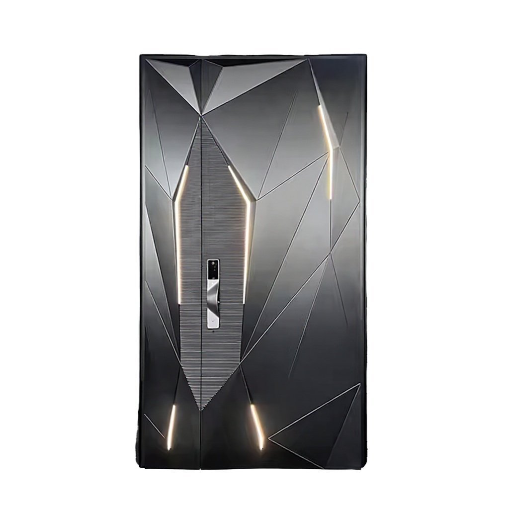 Luxury Minimalist Modern Geometric Aluminum Wrought Iron Sound Insulation Security Door for Interior & Front Entry