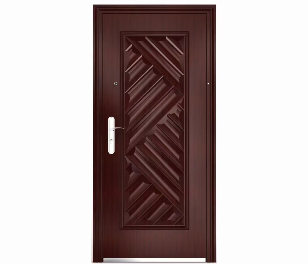 EN ISO Certified Galvanized Steel PVC Membrane Security Entrance Anti-theft Door, Filled with Polyurethane.