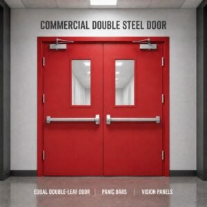 3Hour Fire Rated double Leaf Steel Fire Door with Fire Rated Vision Panel for US Commercial Building Projects