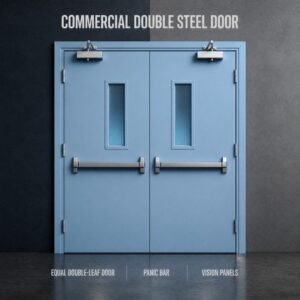 3Hour Fire Rated double Leaf Steel Fire Door with Fire Rated Vision Panel for US Commercial Building Projects