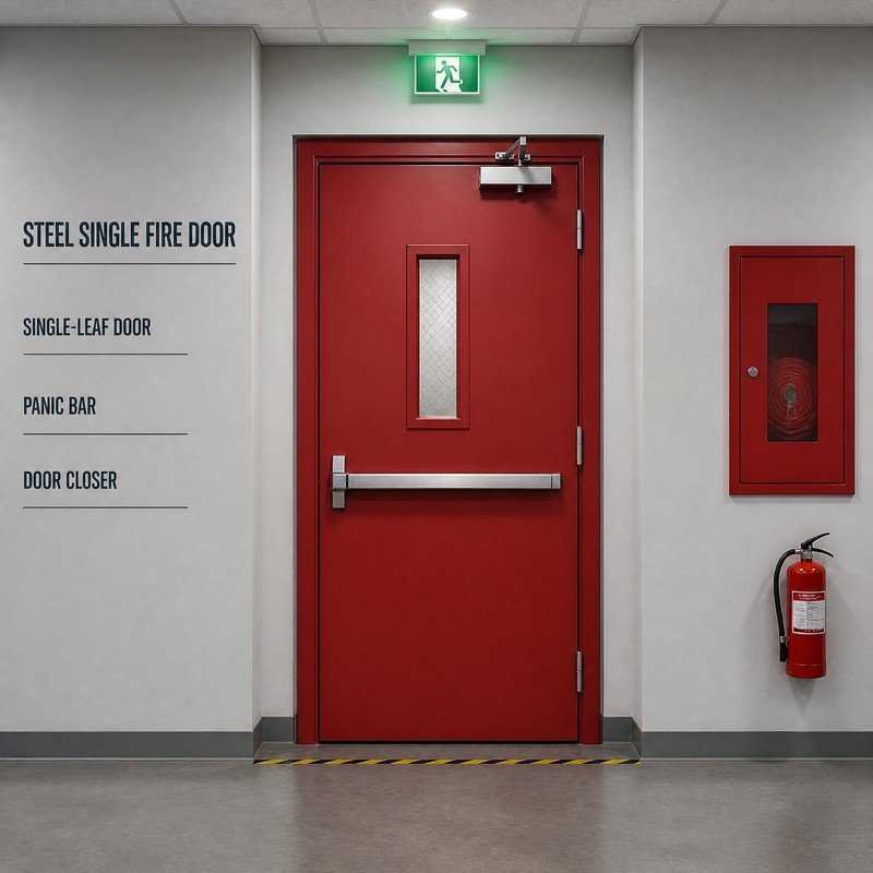 3Hour Fire Rated single Leaf Steel Fire Door with Fire Rated Vision Panel for US Commercial Building Projects
