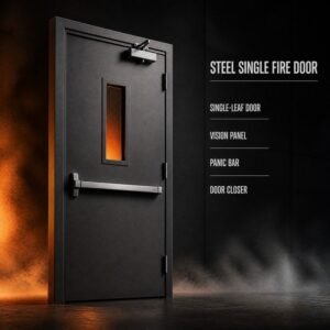 3Hour Fire Rated single Leaf Steel Fire Door with Fire Rated Vision Panel for US Commercial Building Projects