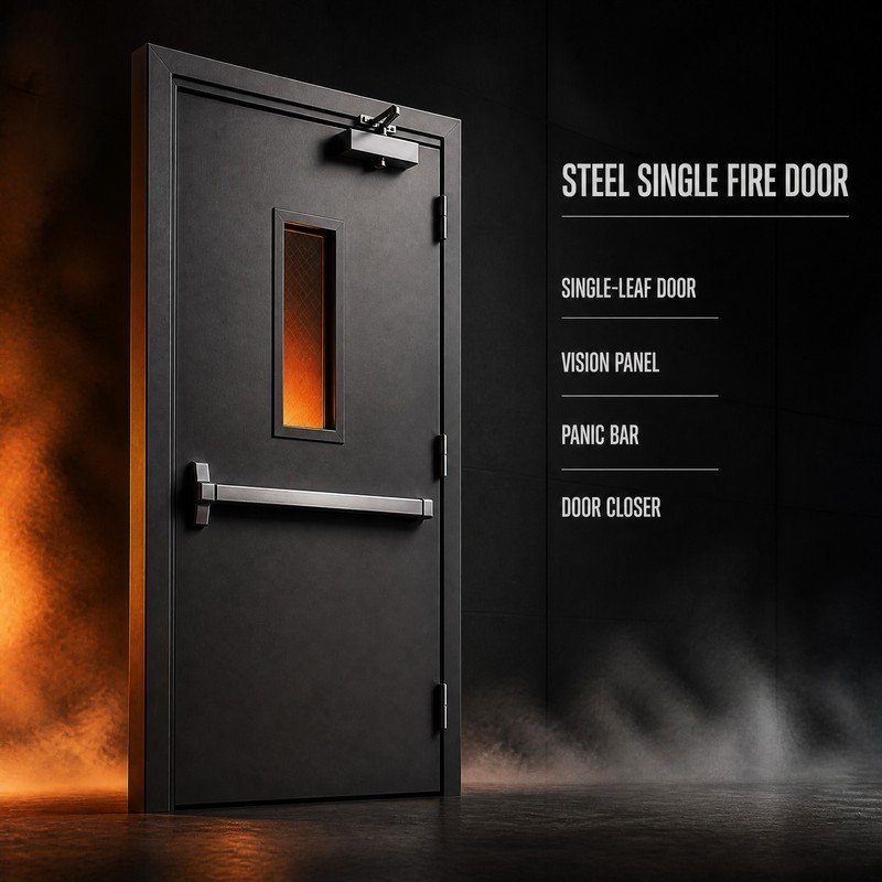 3Hour Fire Rated single Leaf Steel Fire Door with Fire Rated Vision Panel for US Commercial Building Projects