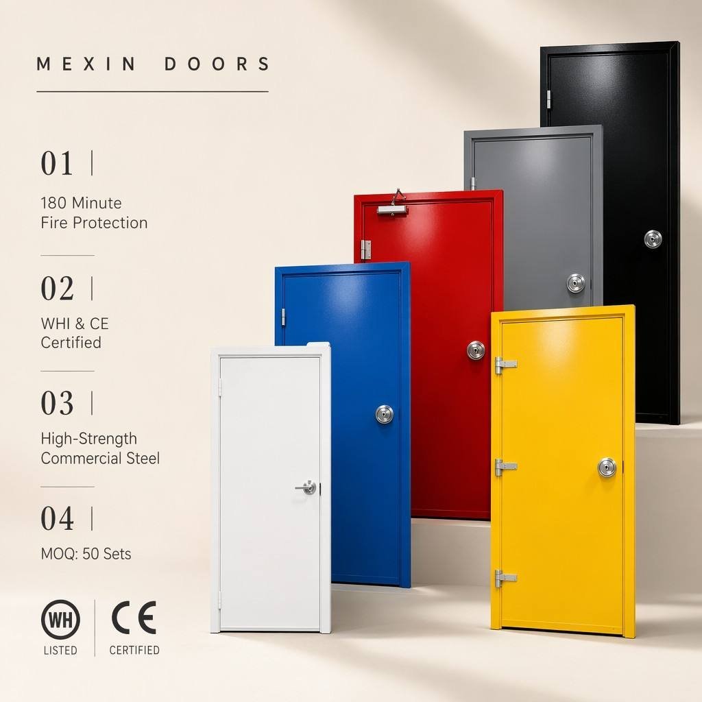 WH Certified 180 Minute Fire Rated Steel Door CE Approved Fireproof Metal Door for Warehouse Commercial Project
