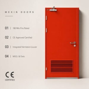 CE Approved 180 Min Fire Rated Steel Door Commercial Fireproof Entry Door with Ventilation Louver for Workshop School