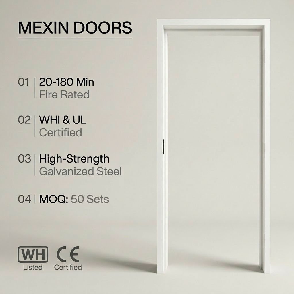 WH Certified 20-180 Min Fire Rated Door Frame Modern Minimalist Steel Door Frame Set for Hospital Commercial Project