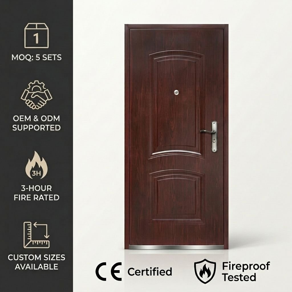 CE Certified 3 Hours Fire Rated Main Entrance Door European Standard Security Steel Wooden Door for Villa Apartment Project