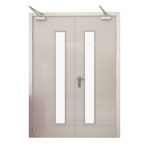 Double Swing Steel Fire Door for Mall & Hospital Corridor - Fire-Rated