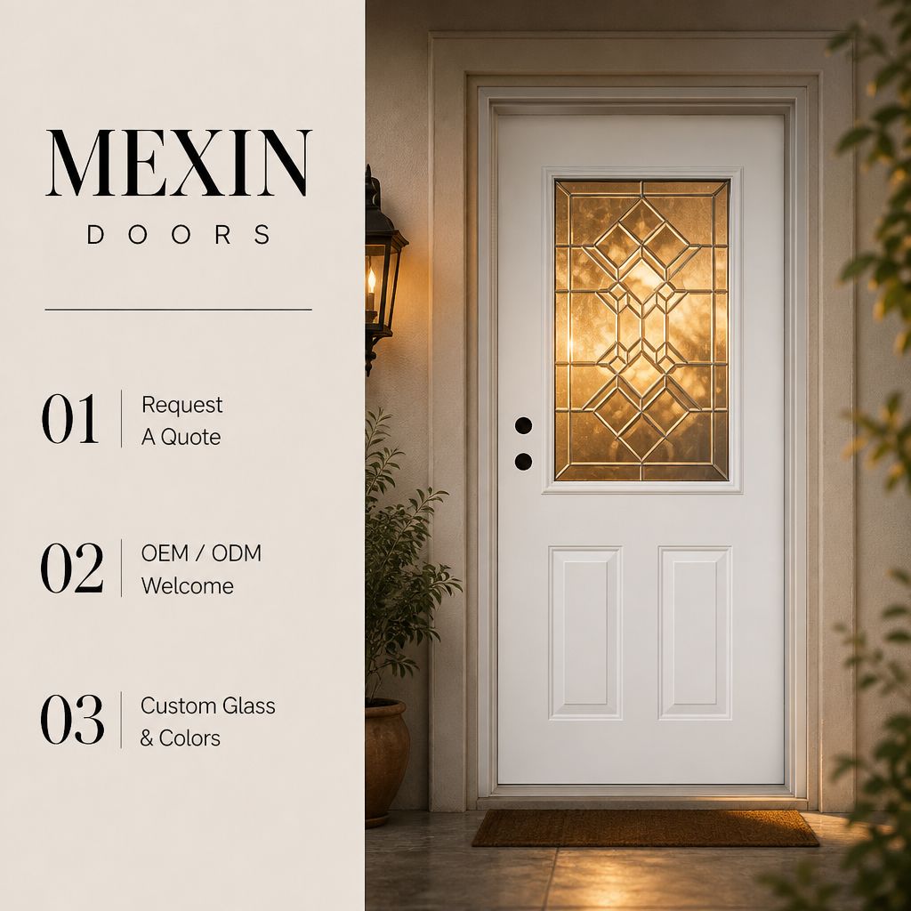 European Front Door Diamond Leaded Glass Insert Warp-Free Rot-Proof Thermally Broken Exterior Security Door
