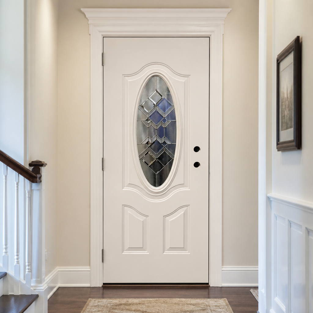 Modern Heavy Gauge Wrought Iron Interior Door Raised Panel Stained Glass Window Thermal Insulation Custom RAL Colors OEM