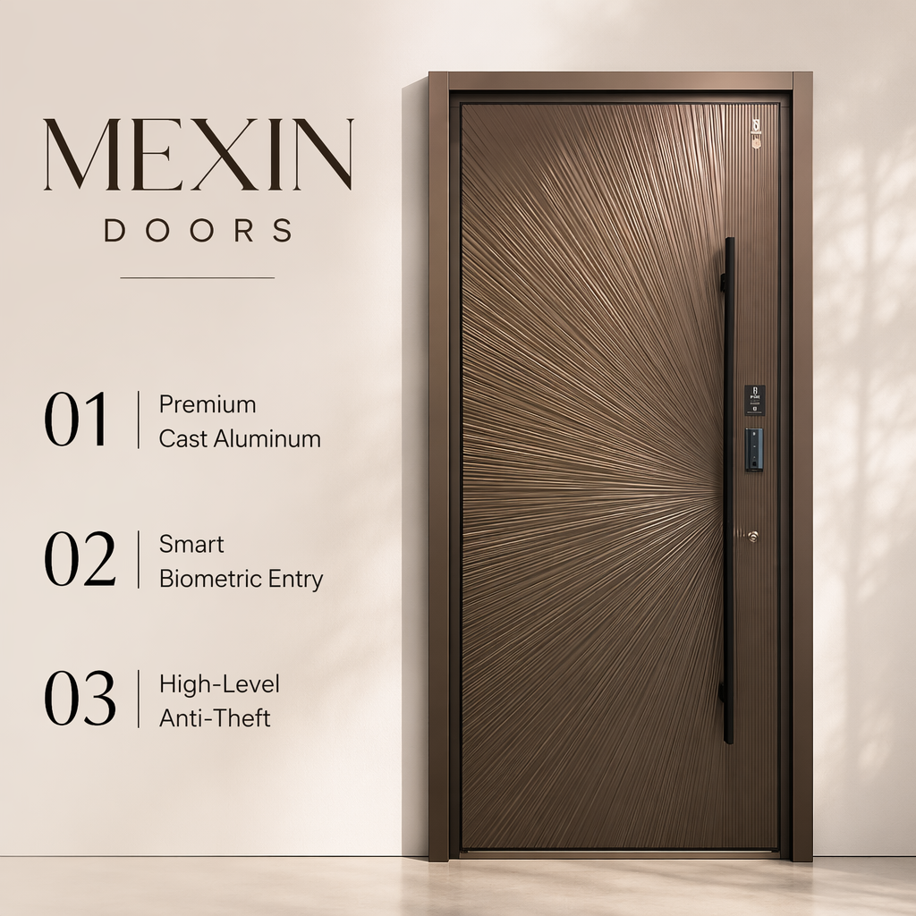 Modern Anti-Theft Metal Entry Door Weather-Resistant Finished Cast Aluminum Front Door Reinforced Security System