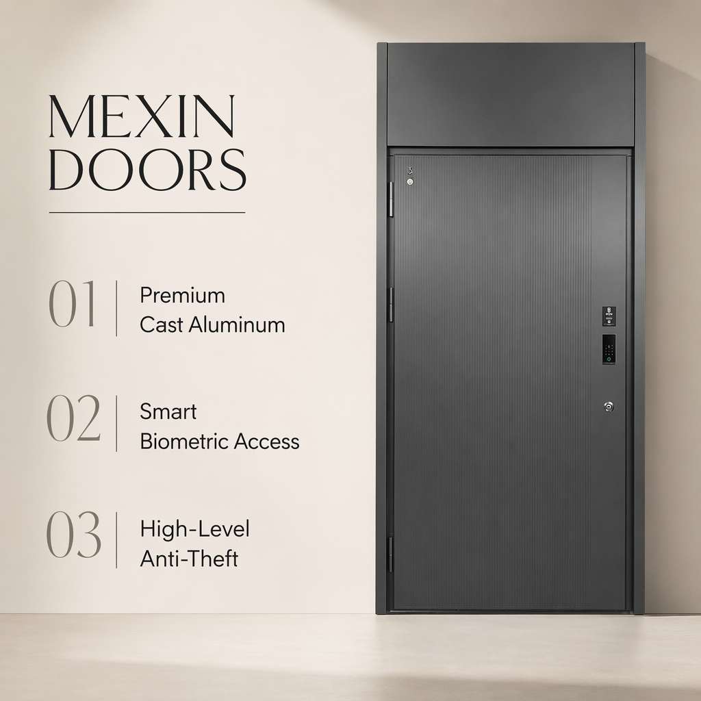 Premium Cast Aluminum Security Entrance Door Modern Luxury Villa Main Entry Door with Smart Biometric Lock