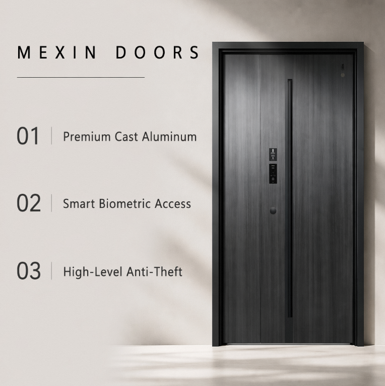 Premium Anti-Theft Metal Entry Door with Smart Biometric Lock Weather-Resistant Finished Cast Aluminum Front Door