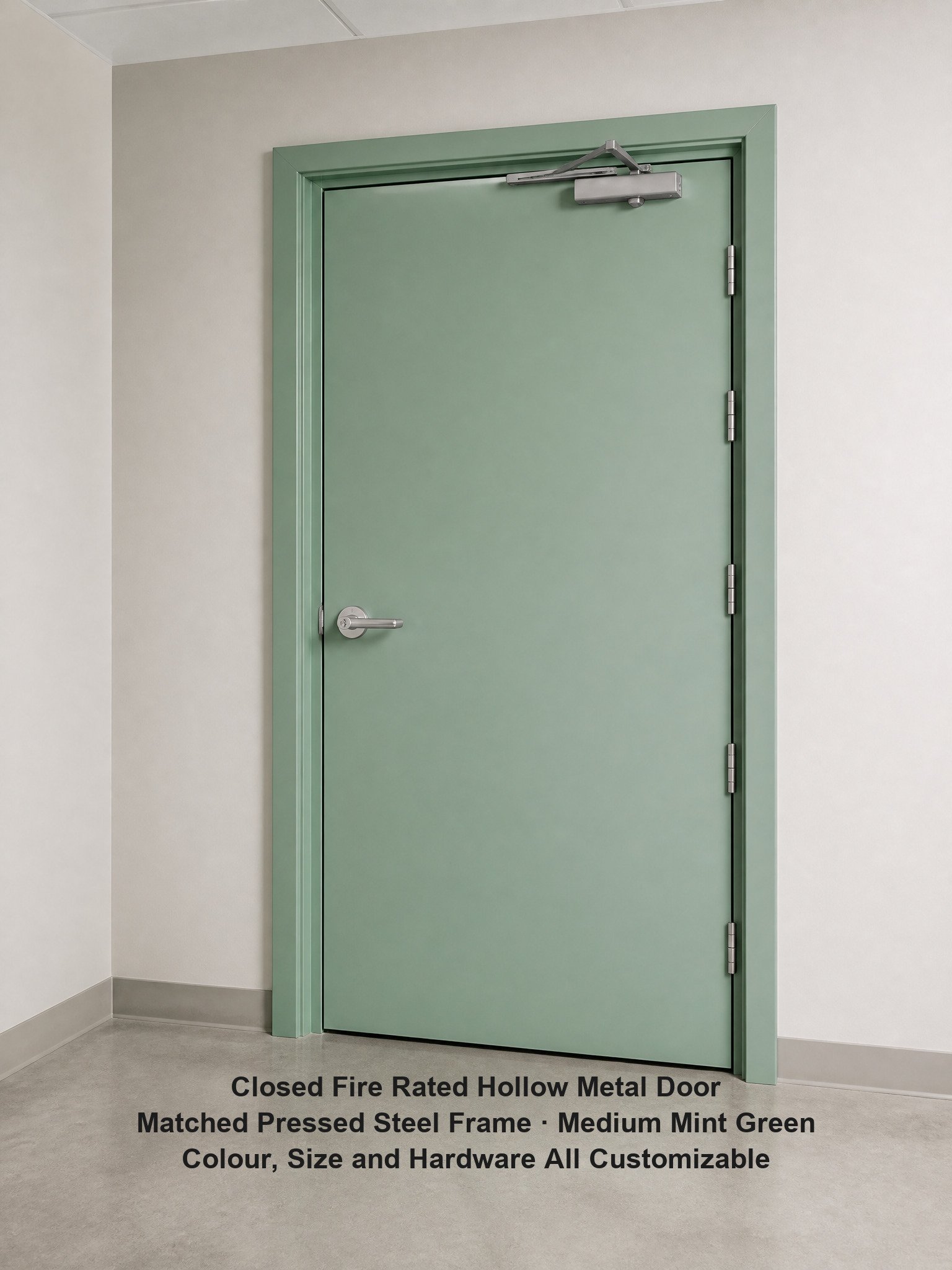Steel Door 3 Hour Fire Rated Hollow Metal Fire Door UL Listed WHI Green Single Leaf Positive Pressure Steel Frame - Image 2