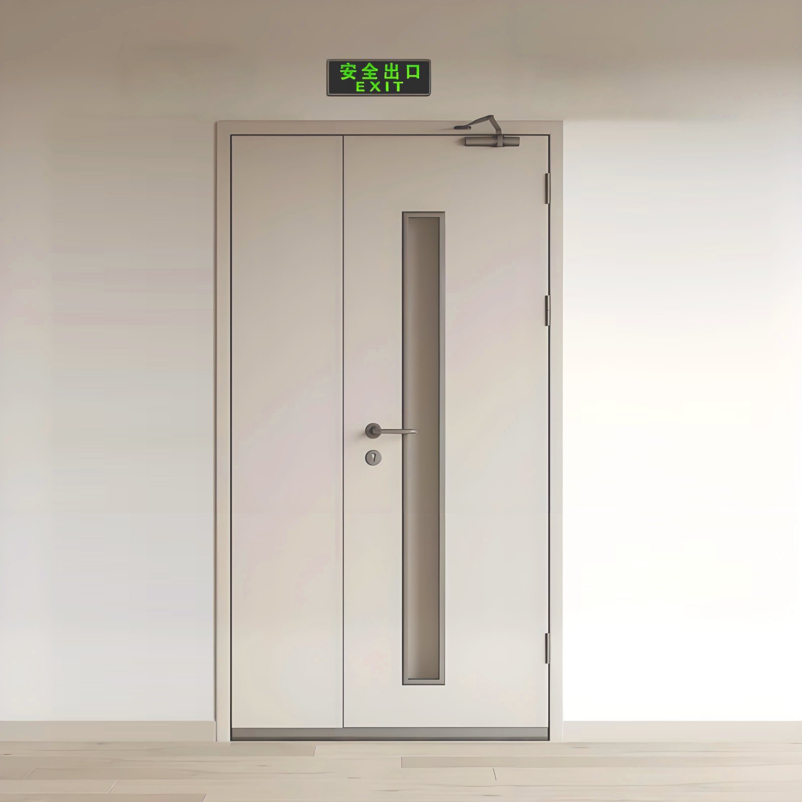 Steel Fire Rated Unequal Door With Fireproof Glass Flat Swing Door Pressure - Image 2