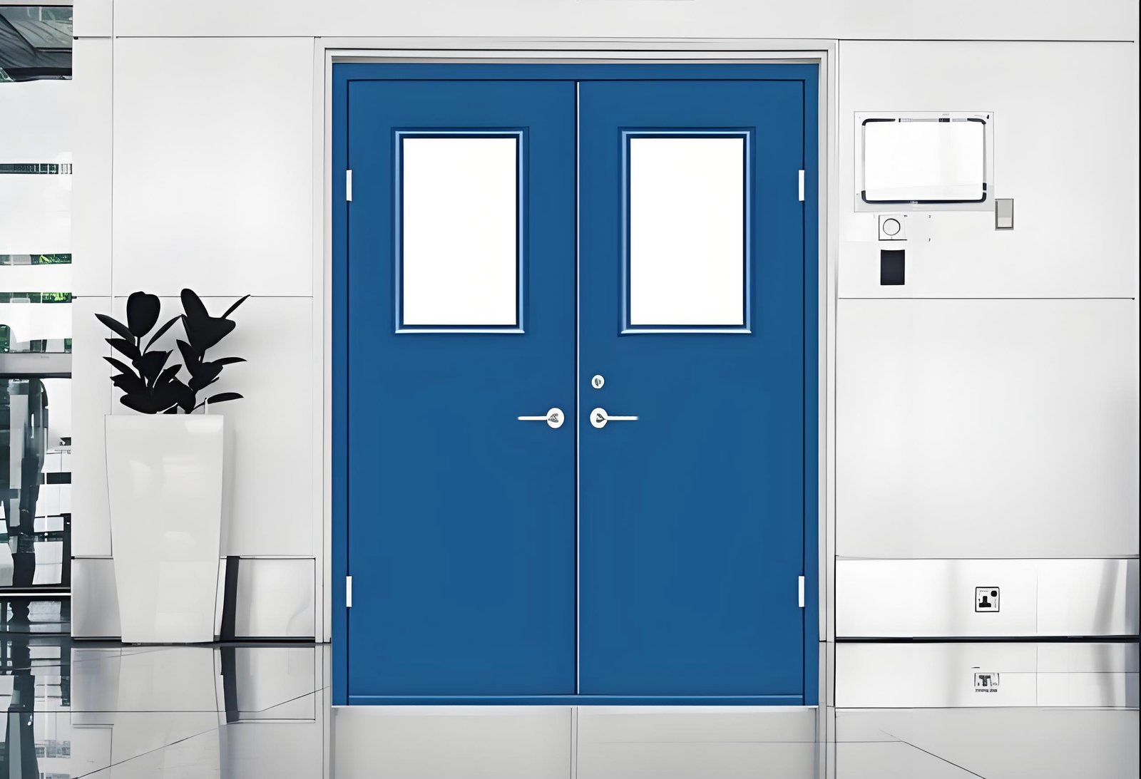UL/WHI Certified Double Swing Steel Fire Door with Fire-Rated Glass for Mall & Hospital - Image 2