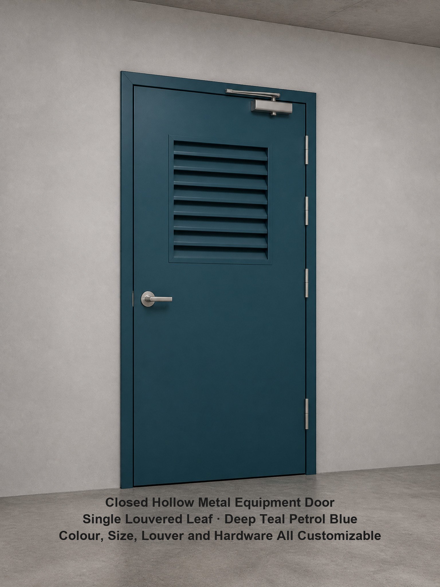 Warehouse Door Metal Steel Door Fire Rated Teal Blue With Louver Ventilation Single Leaf Hollow Metal Swing Hinged - Image 2