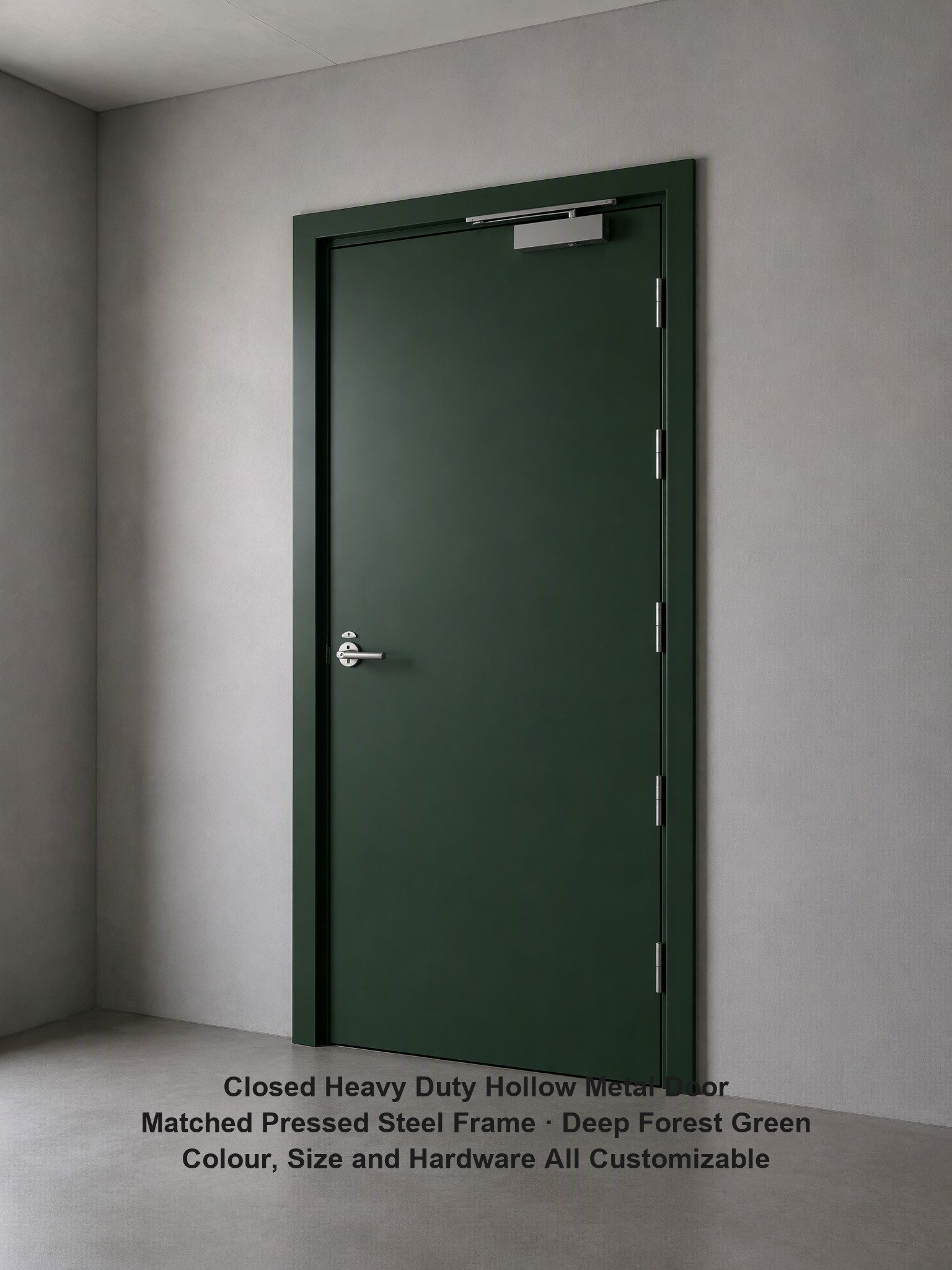 Industrial Door Swing Hinged Hollow Metal Steel Door Fire Rated Green Heavy Duty Steel Stiffened Leaf Single Leaf - Image 2