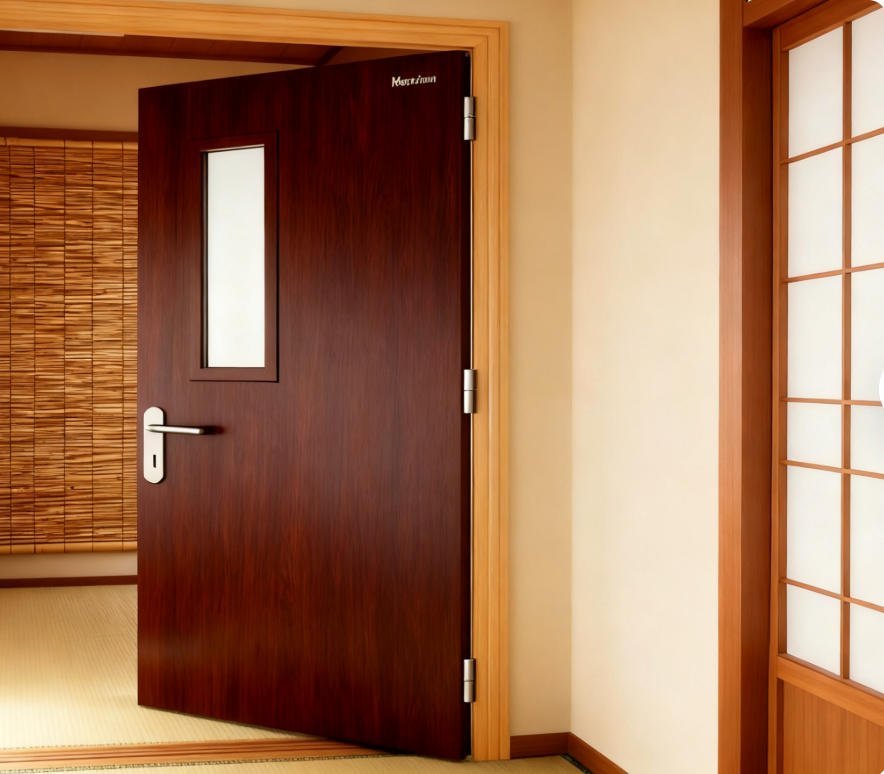 Wooden Doorleaf Steel Frame Composite Fire Rated Commercial Door with Glasskit - Image 2