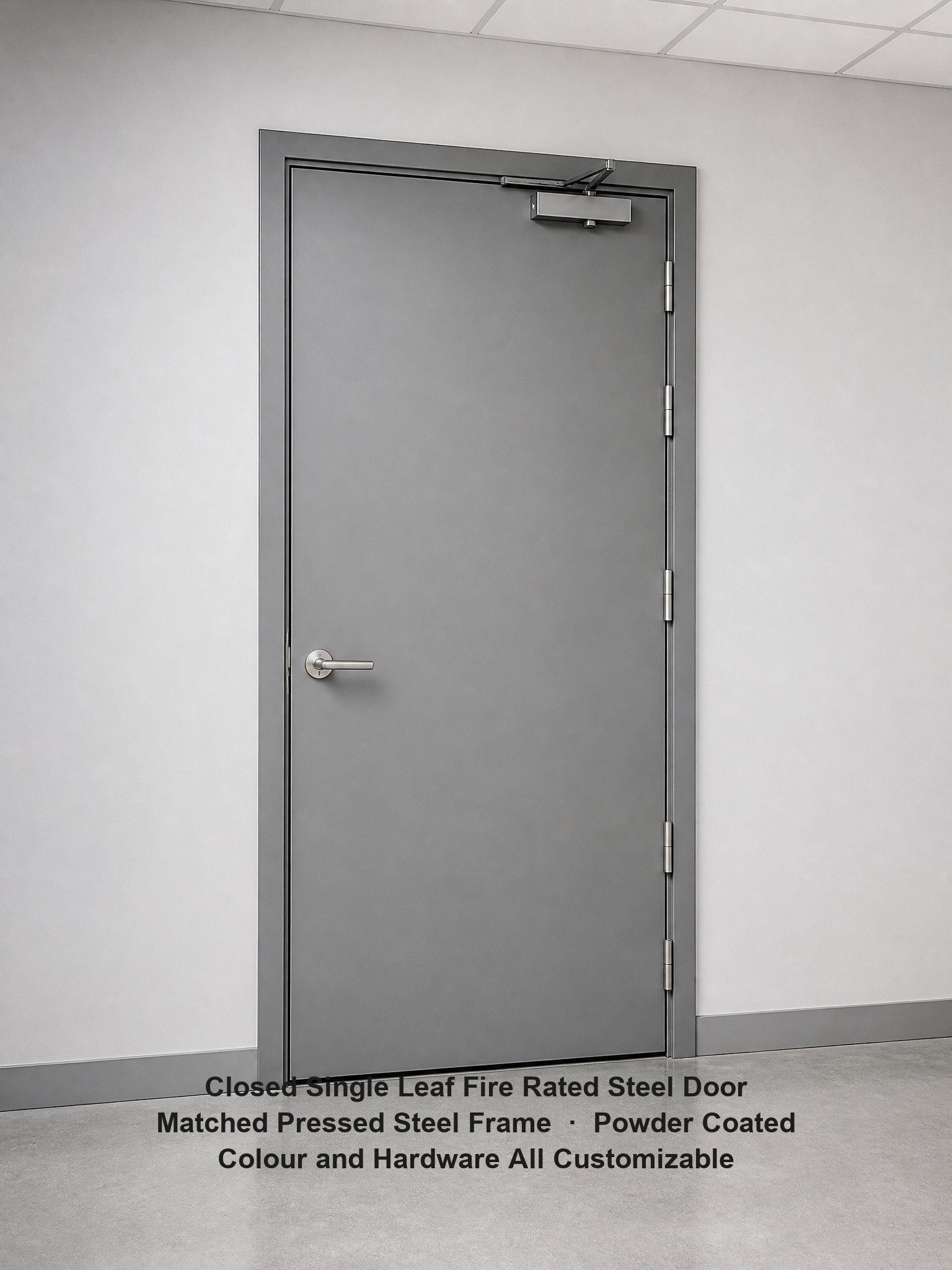 Steel Fire Door E 180 EN 16034 Certified Single Leaf Powder Coated Fire Resistant Pedestrian Doorset Self Closing C - Image 2