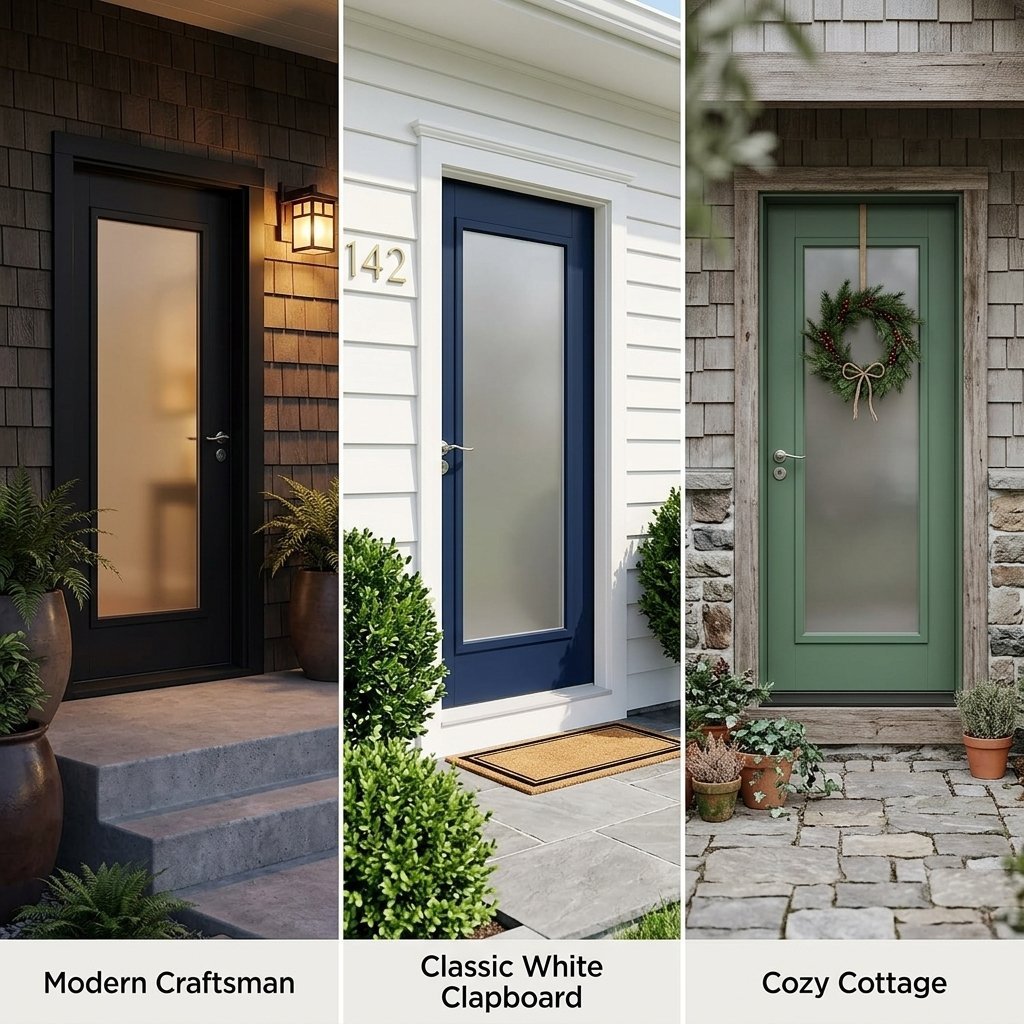 America Residential Entry Exterior Front Door Replacement Frosted Tempered Glass Windproof Insert Kit Different Colors Frame - Image 2