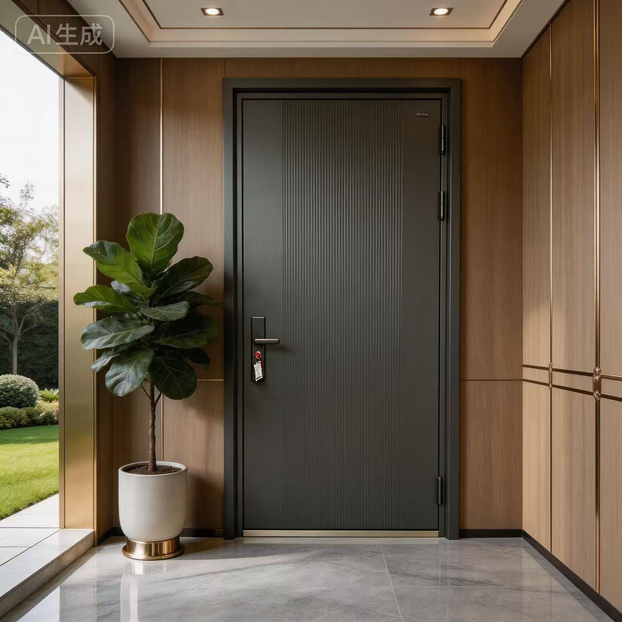 Modern Villa Interior Solid Wood Entry Door with Waterproof Feature and Stainless Steel Screen Netting - Image 2