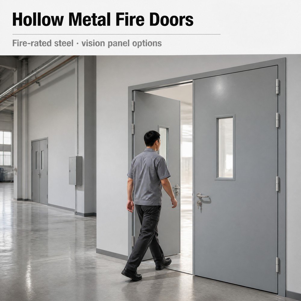 Steel Fire Door Double Leaf 3 Hour Fire Rated with Vision Panel for Warehouse Stairwell Parking Garage Commercial - Image 2