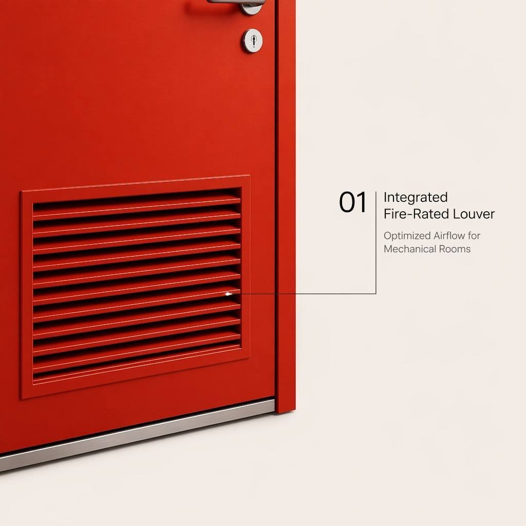 CE Approved 180 Min Fire Rated Steel Door Commercial Fireproof Entry Door with Ventilation Louver for Workshop School - Image 2