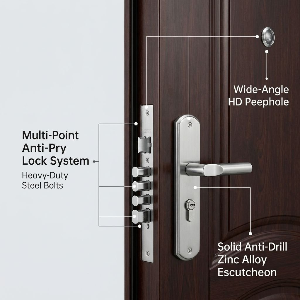CE Certified 3 Hours Fire Rated Main Entrance Door European Standard Security Steel Wooden Door for Villa Apartment Project - Image 2