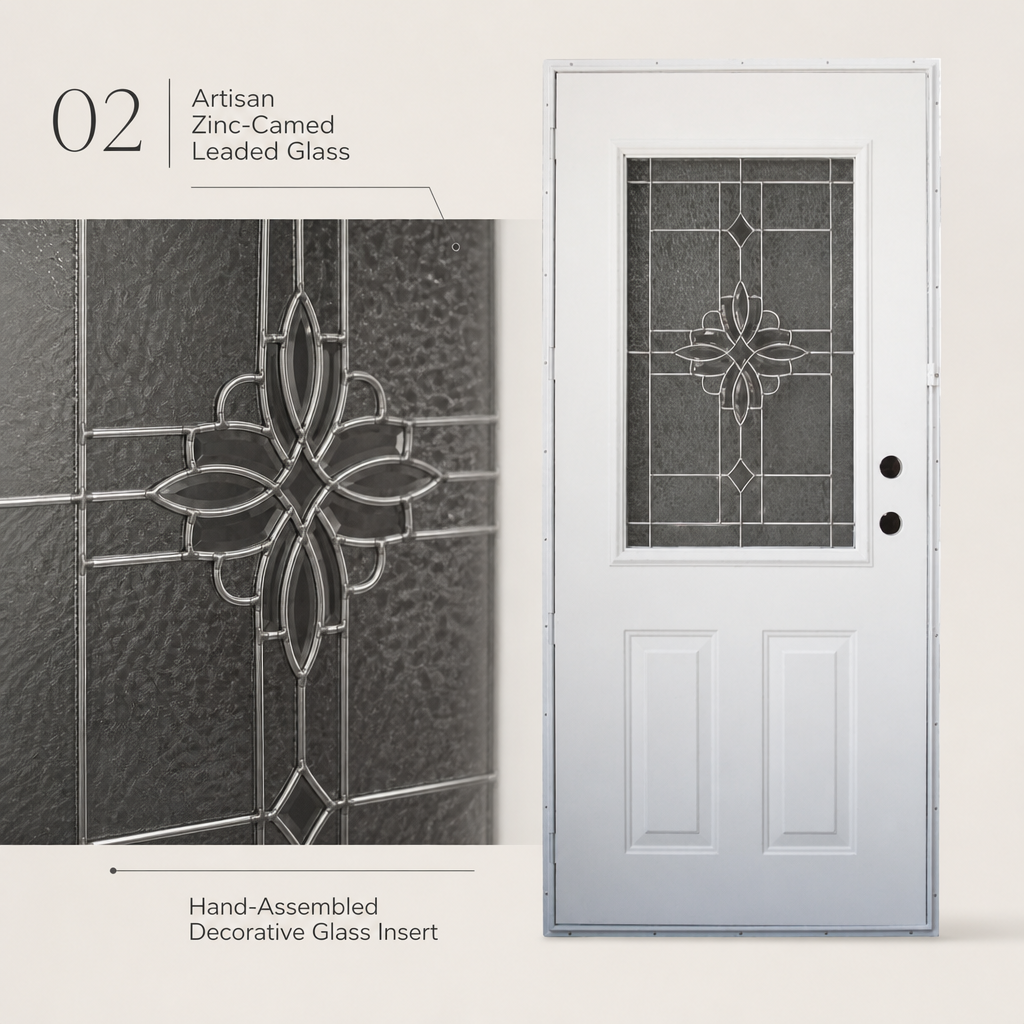 European Front Door Diamond Leaded Glass Insert Warp-Free Rot-Proof Thermally Broken Exterior Security Door - Image 2