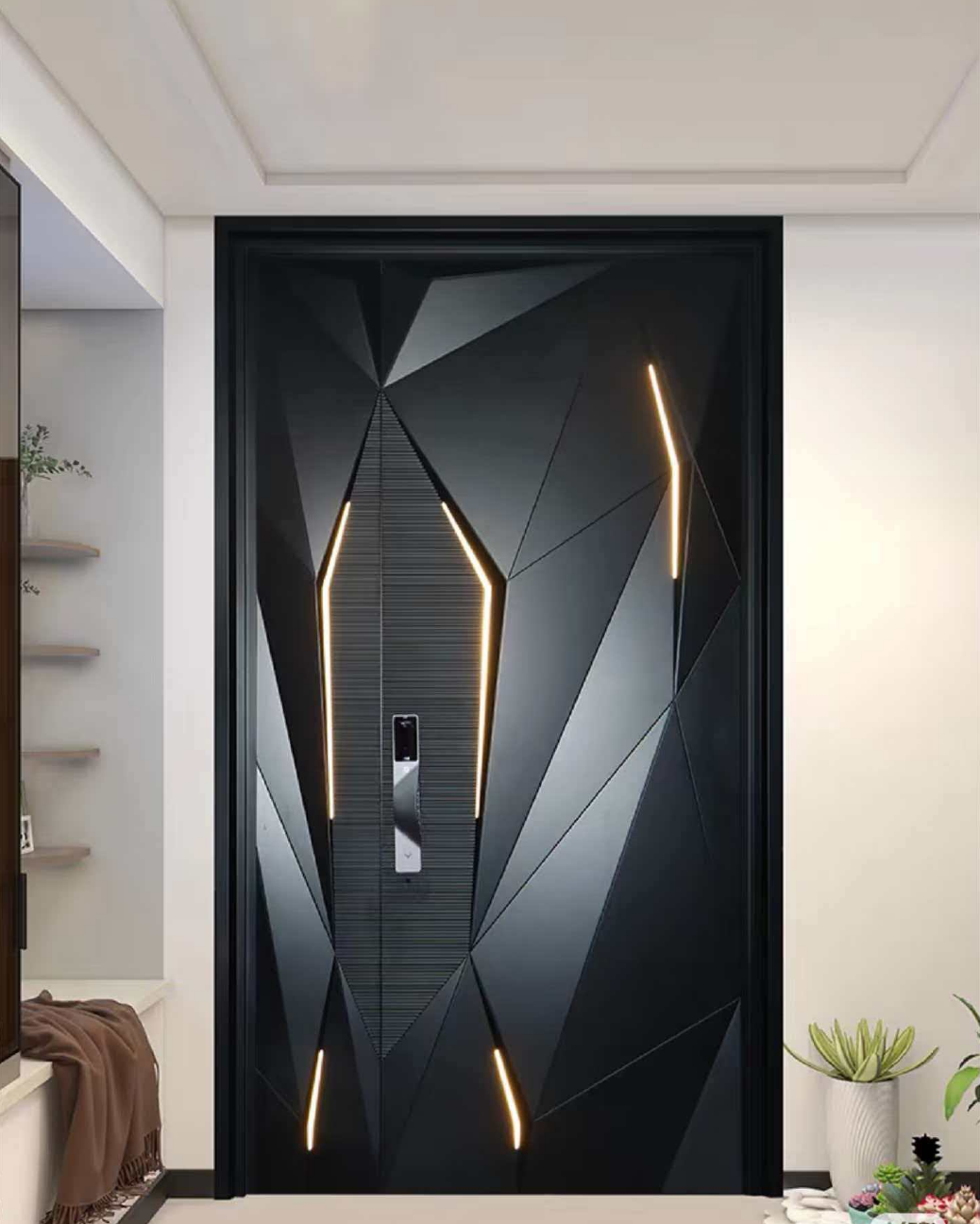 Luxury Minimalist Modern Geometric Aluminum Wrought Iron Sound Insulation Security Door for Interior & Front Entry - Image 2