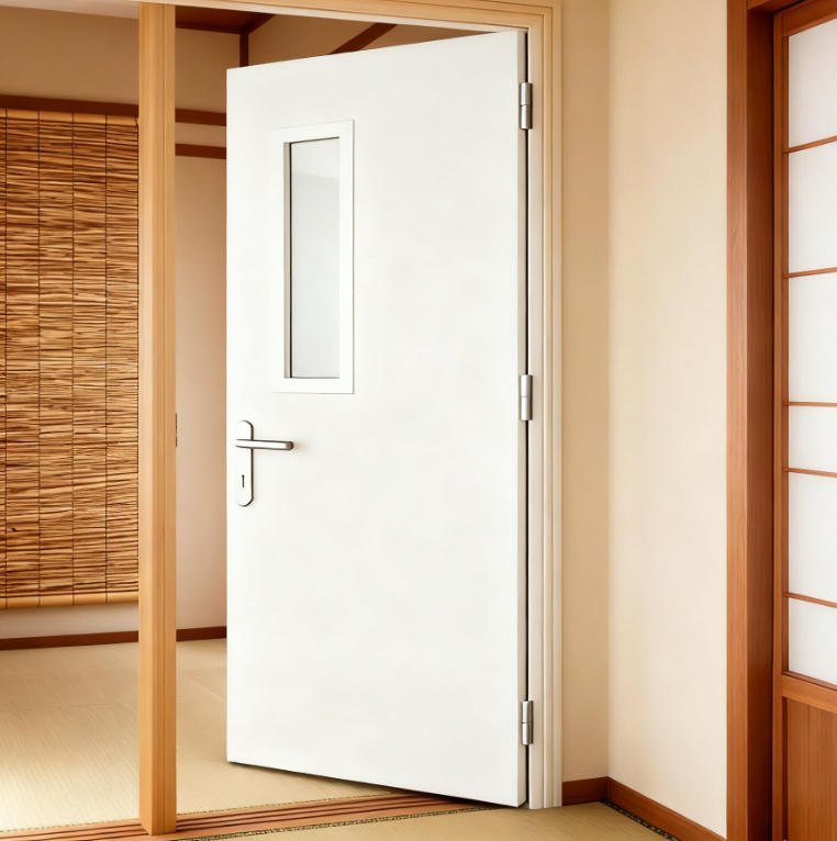 Wooden Doorleaf Steel Frame Composite Fire Rated Commercial Door with Glasskit - Image 3