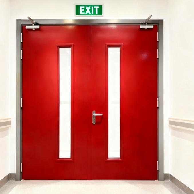 Metal Fire Rated Double Swing Door - With Glass Kit for Commercial/Residential Use - Image 3