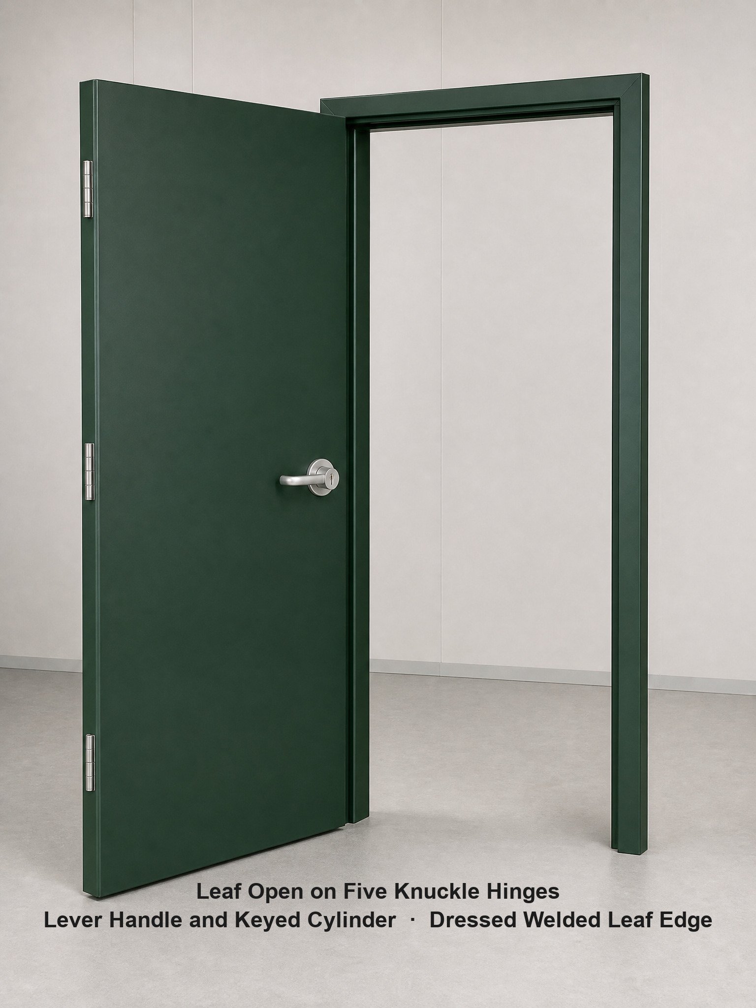 Industrial Door Swing Hinged Hollow Metal Steel Door Fire Rated Green Heavy Duty Steel Stiffened Leaf Single Leaf - Image 3