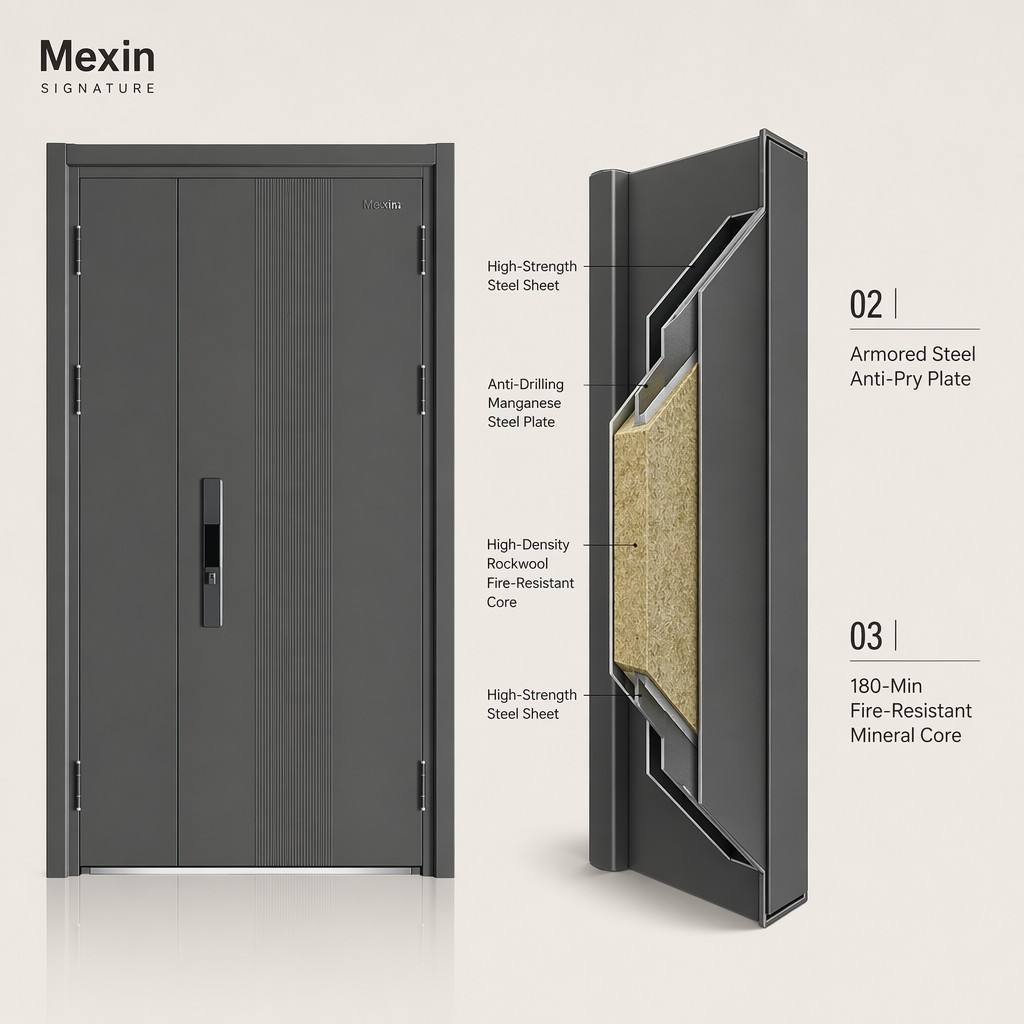 Heavy Duty 180 Min Fireproof Steel Entry Door CE Certified Finished Outdoor Security Door Set with Integrated Pull Handle - Image 3