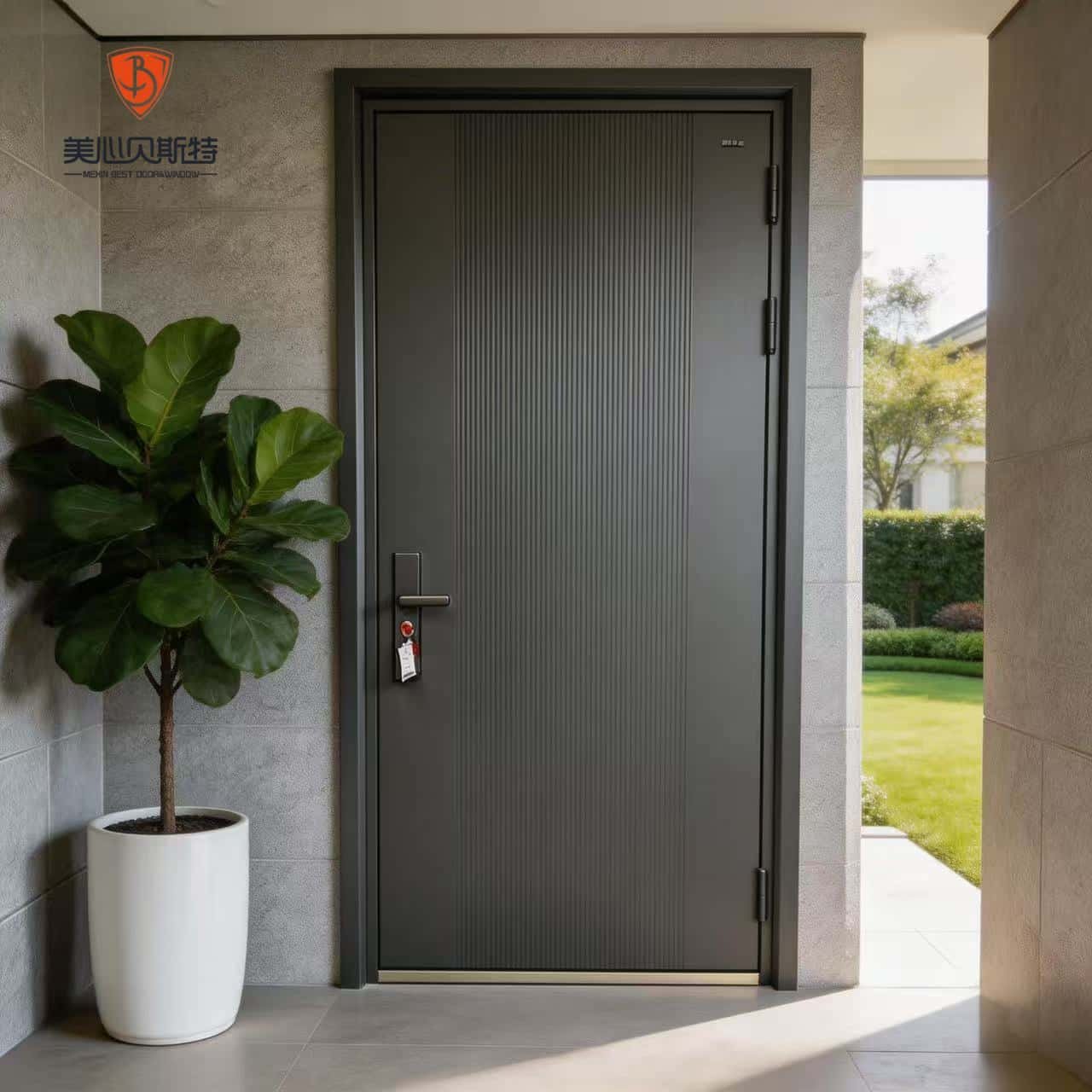 Modern Villa Interior Solid Wood Entry Door with Waterproof Feature and Stainless Steel Screen Netting - Image 3