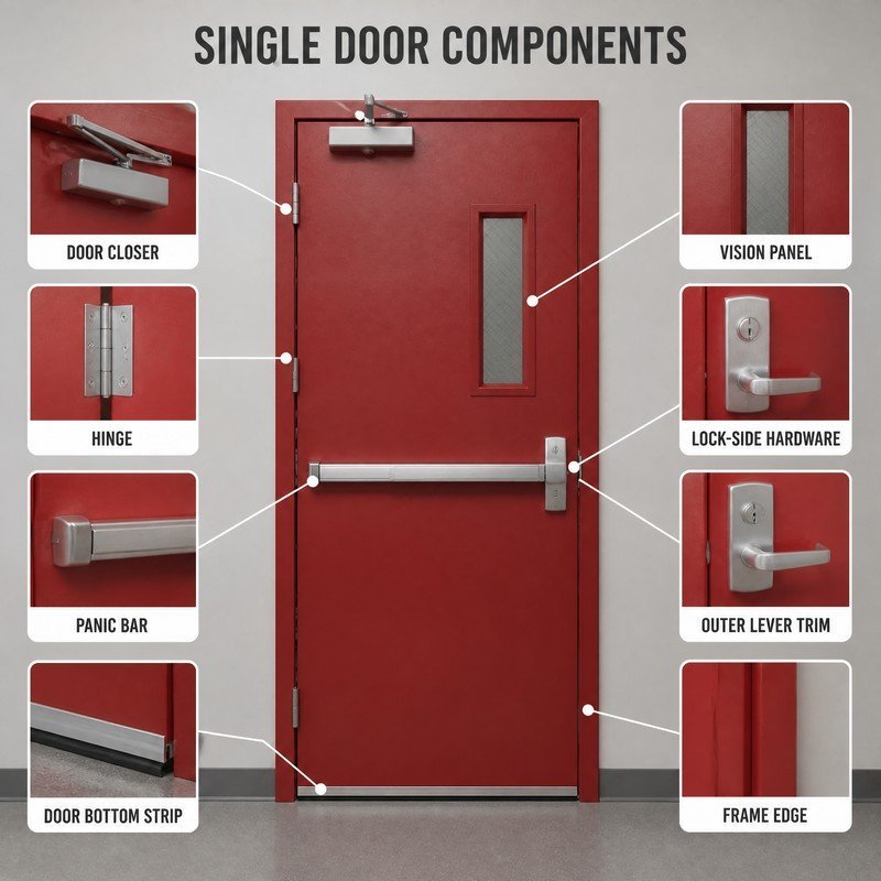3Hour Fire Rated single Leaf Steel Fire Door with Fire Rated Vision Panel for US Commercial Building Projects - Image 3
