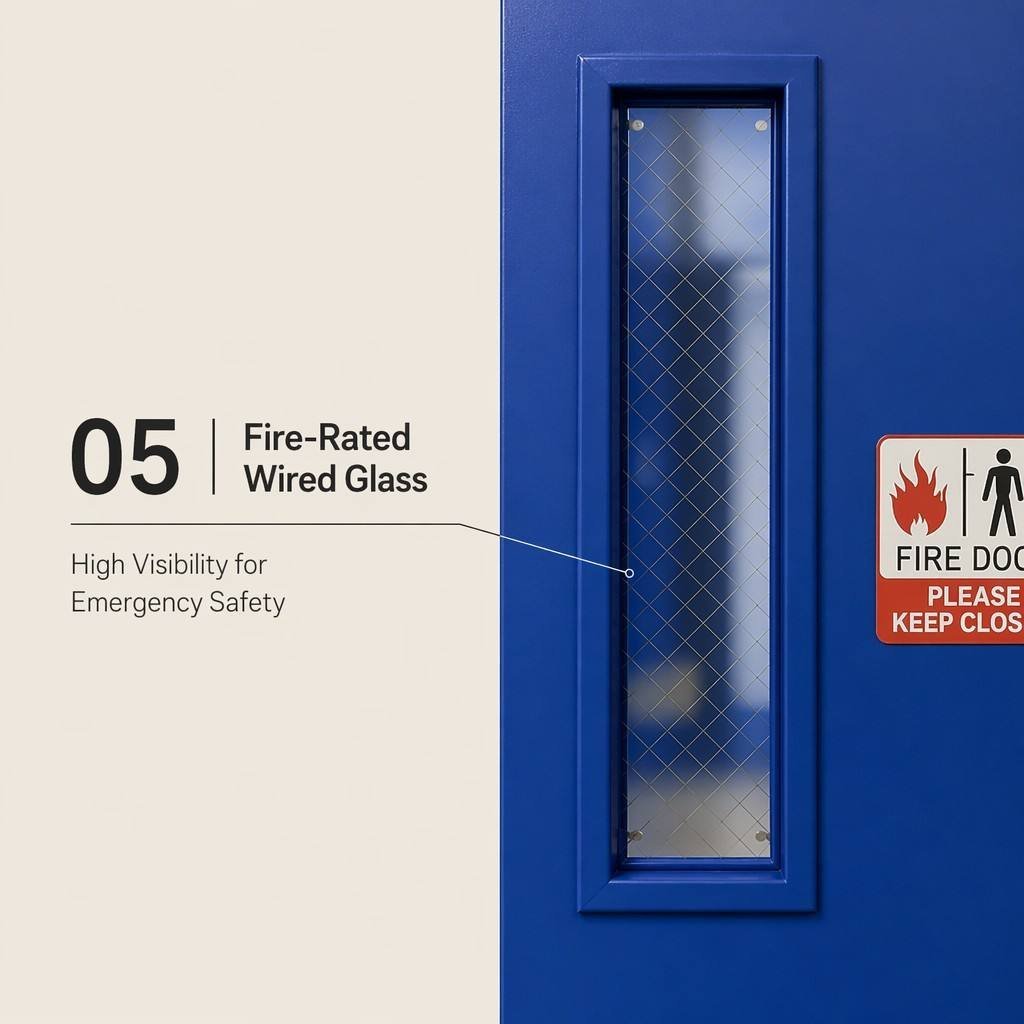 Modern Blue Industrial Fireproof Door with Vision Lite Window and Ventilation Louver Steel Security Entry Door for School - Image 3