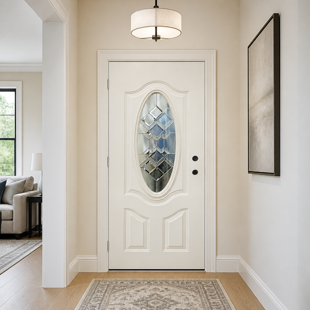 Modern Heavy Gauge Wrought Iron Interior Door Raised Panel Stained Glass Window Thermal Insulation Custom RAL Colors OEM - Image 3